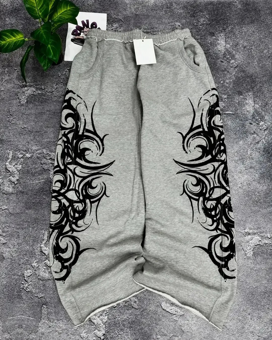 American Retro Streetwear Y2K Gray Printed Loose Jeans Hip Hop Harajuku Casual Washed Distressed Straight Floor Mopping Pants