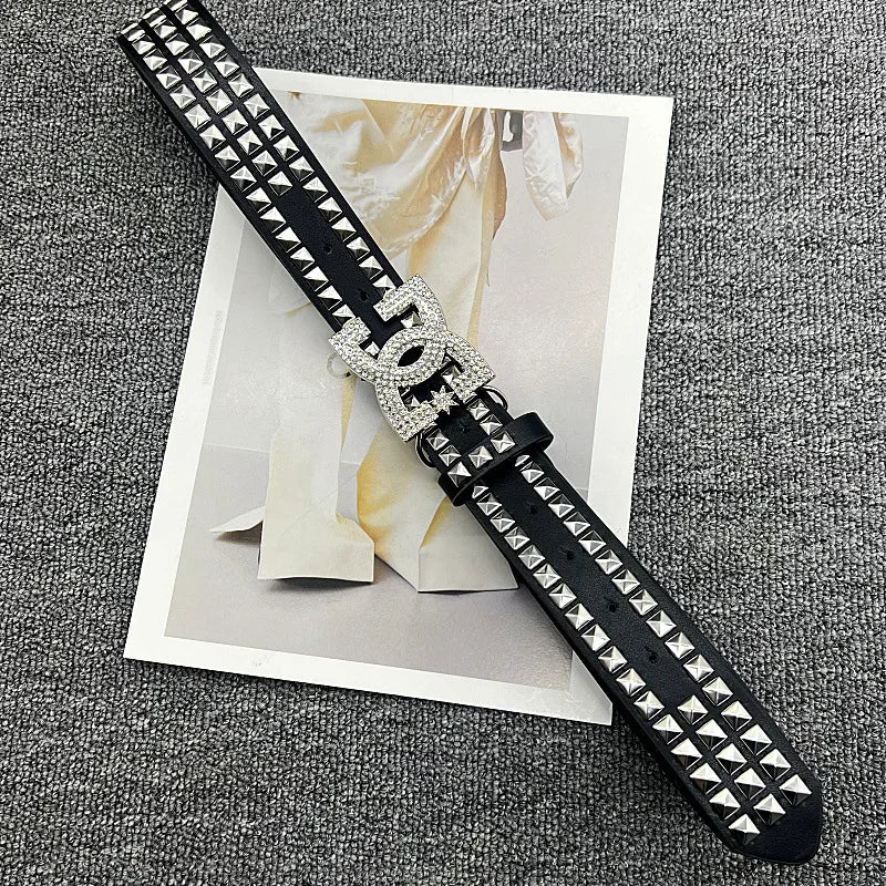 Y2K Waist Belt Luxury Women's Rhinestone Punk Belt, Hot Girl Fashion Studded Leather Embellished Decor, Unique Style