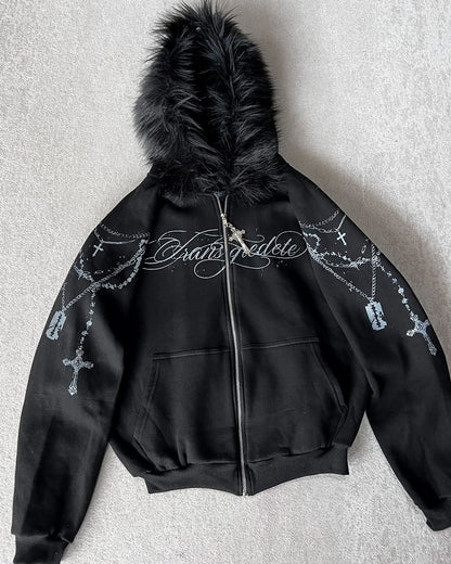 American Double-Sided Plaid Loose Zipper Hoodie Men Y2K New Harajuku Hip-Hop Gothic Couple Casual Joker Sweatshirt Street Wear (Copy) (Copy)