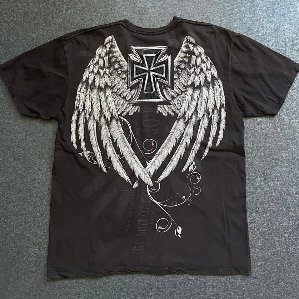 2000s Graphic T Shirts Suffering Skeleton Print Top Y2K Angel Hip Hop Harajuku high steet Plus Size Loose shirt Fashion Clothing