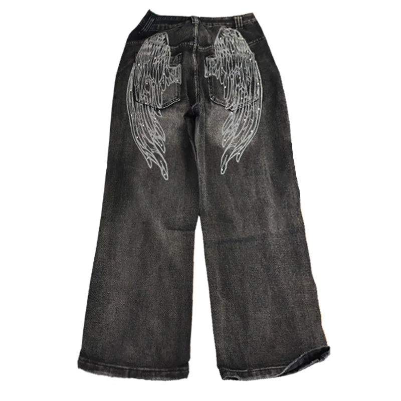 American Gothic Jeans Unisex High Street Y2K Retro Fashion Wide Pants Hip-Hop Streetwear Pants Harajuku Black Casual Trousers