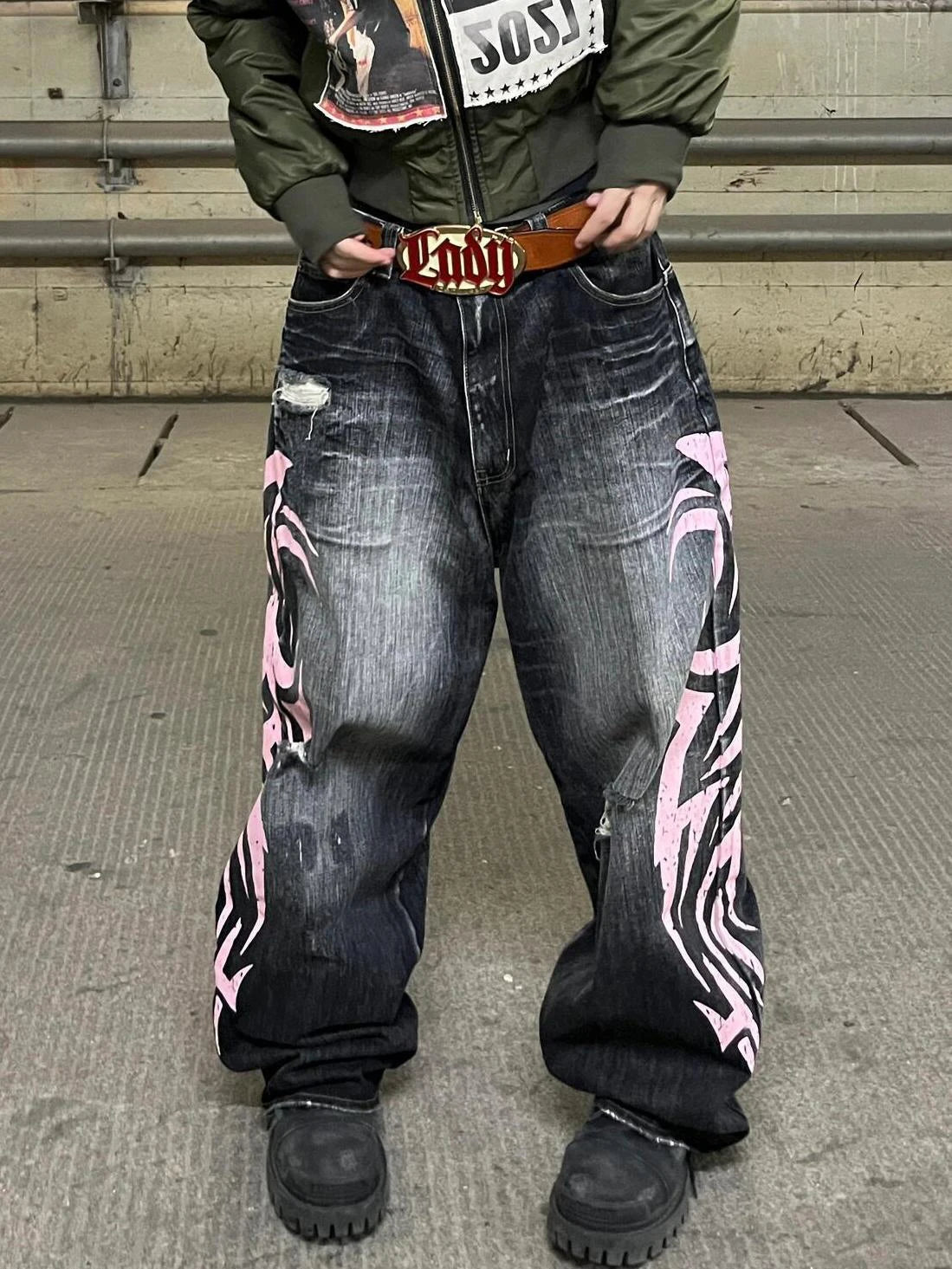 Y2K American Vintage Mottled Totem Print Baggy Jeans Women's High Waist Wide Leg Jeans Men Clothing Harajuku Trendy Hip Hop Pant