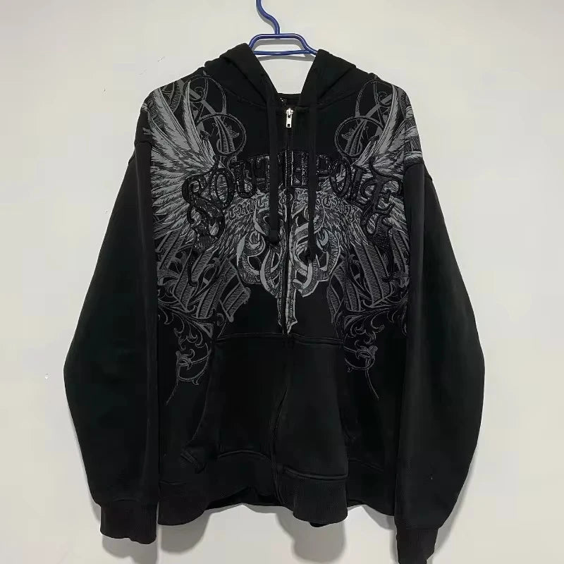 Y2K Harajuku New Fashion Oversized Geometric Print Hooded Sweater Women High Street Vintage Hip Hop Pop Casual Sweater Hoodies
