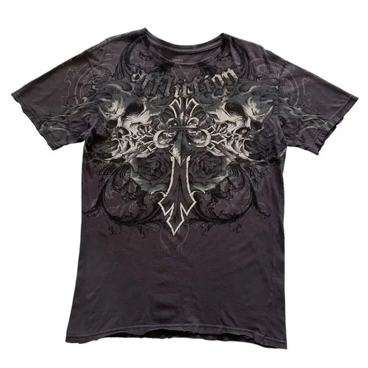Summer Men's Breathable Round Neck T-shirt Y2K Retro Clothing Punk Hip Hop Pattern Printed Outdoor Fashion Top