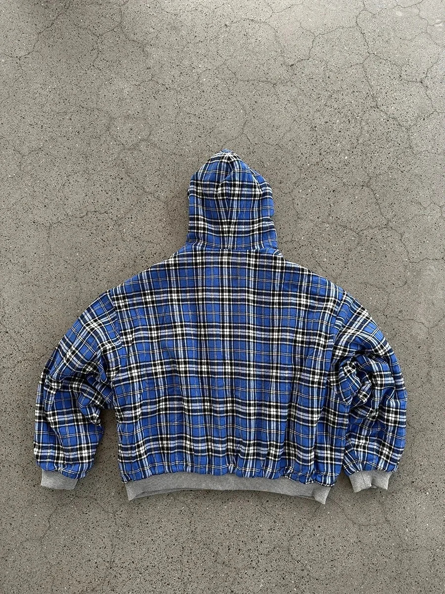 American Double-Sided Plaid Loose Zipper Hoodie Men Y2K New Harajuku Hip-Hop Gothic Couple Casual Joker Sweatshirt Street Wear