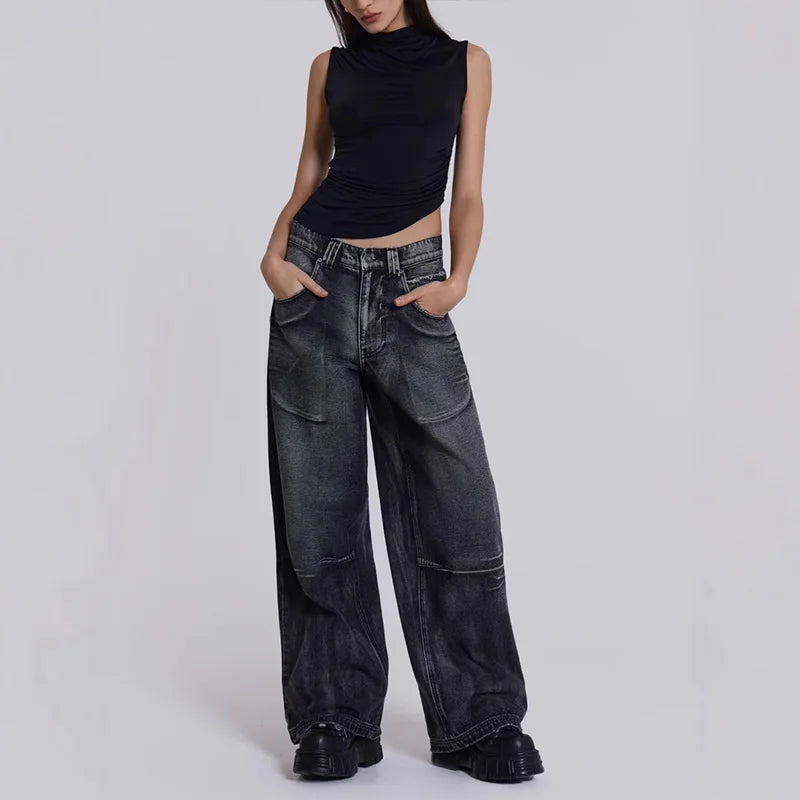 American Gothic Jeans Unisex High Street Y2K Retro Fashion Wide Pants Hip-Hop Streetwear Pants Harajuku Black Casual Trousers