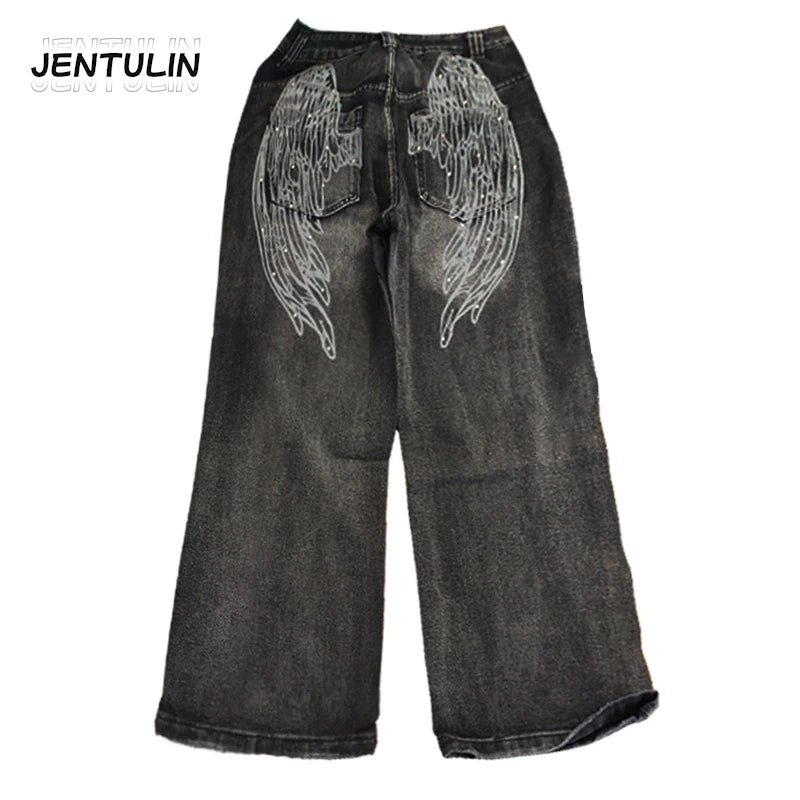 American Gothic Jeans Unisex High Street Y2K Retro Fashion Wide Pants Hip-Hop Streetwear Pants Harajuku Black Casual Trousers