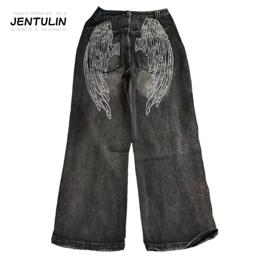 American Gothic Jeans Unisex High Street Y2K Retro Fashion Wide Pants Hip-Hop Streetwear Pants Harajuku Black Casual Trousers