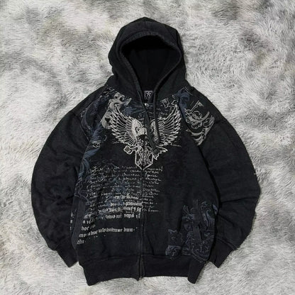 American Double-Sided Plaid Loose Zipper Hoodie Men Y2K New Harajuku Hip-Hop Gothic Couple Casual Joker Sweatshirt Street Wear (Copy) (Copy)