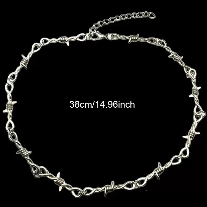 Punk Thorns Chain Necklace for Men Streetwear Barbed Wire Brambles Boys Hip Hop Harajuku Party Halloween Jewelry