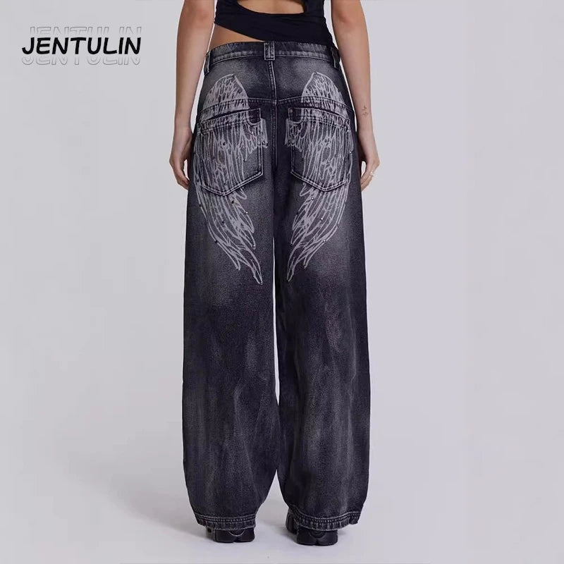 American Gothic Jeans Unisex High Street Y2K Retro Fashion Wide Pants Hip-Hop Streetwear Pants Harajuku Black Casual Trousers
