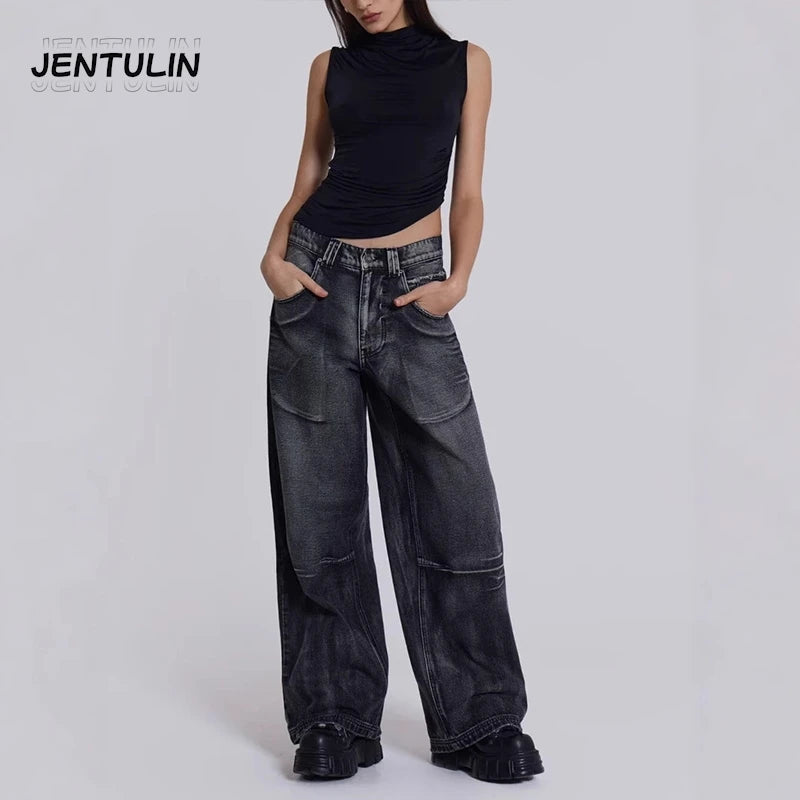 American Gothic Jeans Unisex High Street Y2K Retro Fashion Wide Pants Hip-Hop Streetwear Pants Harajuku Black Casual Trousers