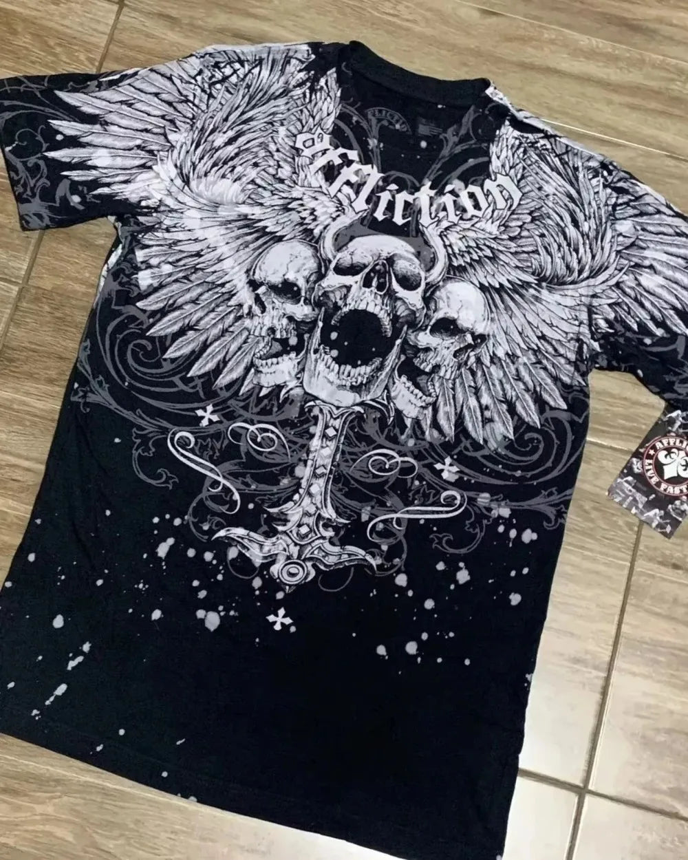 Summer European and American fashion men's breathable and comfortable round neck T-shirt wing cross print outdoor top