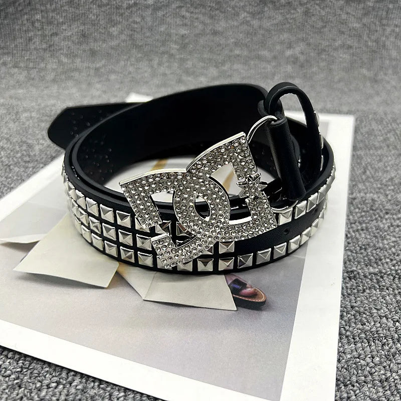 Y2K Waist Belt Luxury Women's Rhinestone Punk Belt, Hot Girl Fashion Studded Leather Embellished Decor, Unique Style