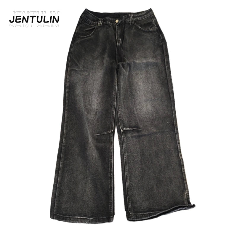 American Gothic Jeans Unisex High Street Y2K Retro Fashion Wide Pants Hip-Hop Streetwear Pants Harajuku Black Casual Trousers