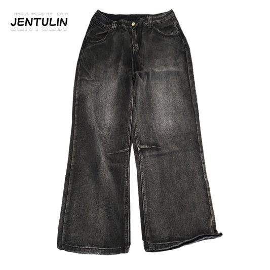 American Gothic Jeans Unisex High Street Y2K Retro Fashion Wide Pants Hip-Hop Streetwear Pants Harajuku Black Casual Trousers
