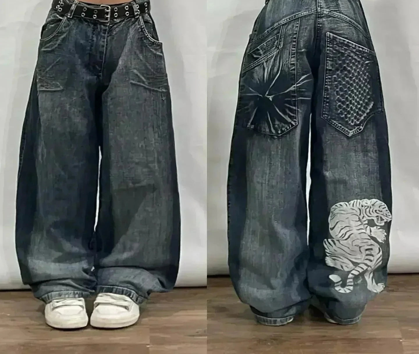 Street Fashion Trend Skull Embroidered Jeans Women Harajuku Y2K New Hip Hop Joker Straight Wide-leg Pants Couple Casual Jeans
