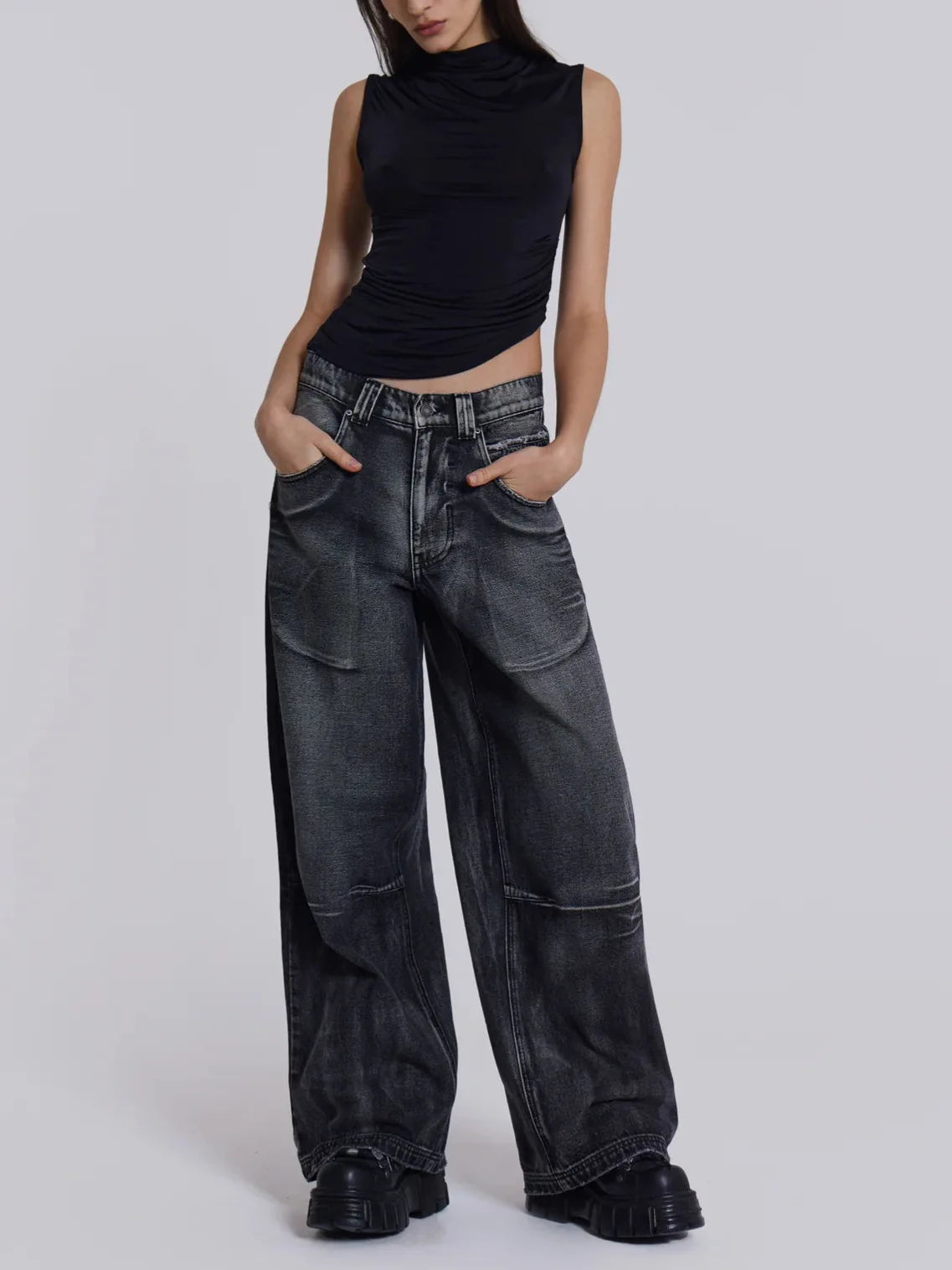 American Gothic Jeans Unisex High Street Y2K Retro Fashion Wide Pants Hip-Hop Streetwear Pants Harajuku Black Casual Trousers