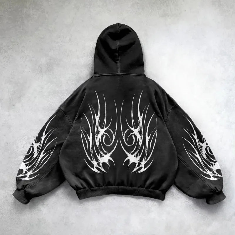 Y2K Harajuku New Fashion Oversized Geometric Print Hooded Sweater Women High Street Vintage Hip Hop Pop Casual Sweater Hoodies