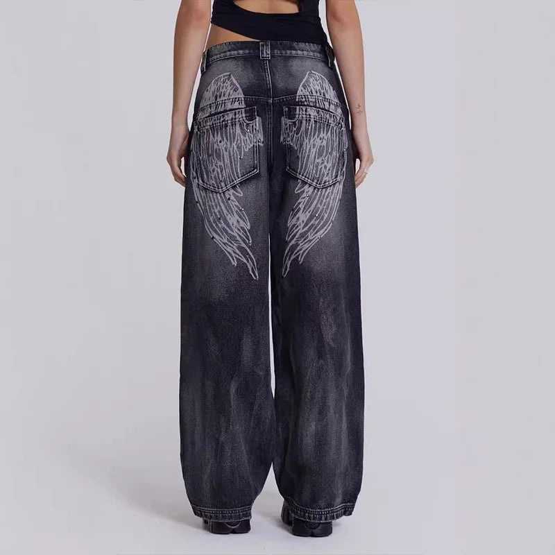 American Gothic Jeans Unisex High Street Y2K Retro Fashion Wide Pants Hip-Hop Streetwear Pants Harajuku Black Casual Trousers