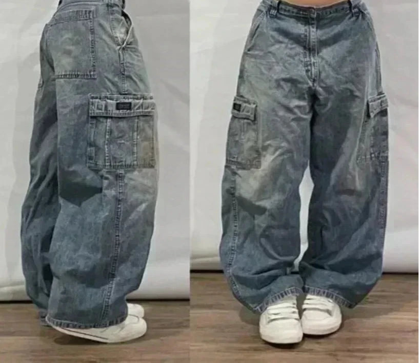 Street Fashion Trend Skull Embroidered Jeans Women Harajuku Y2K New Hip Hop Joker Straight Wide-leg Pants Couple Casual Jeans